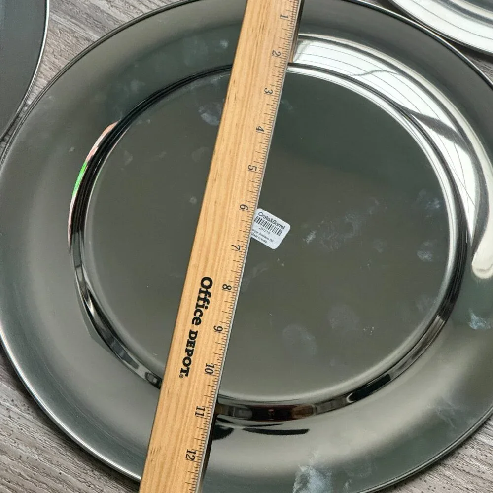 Crate&Barrel Polished Stainless Charger Plates - Silver Tone (Set of 4)